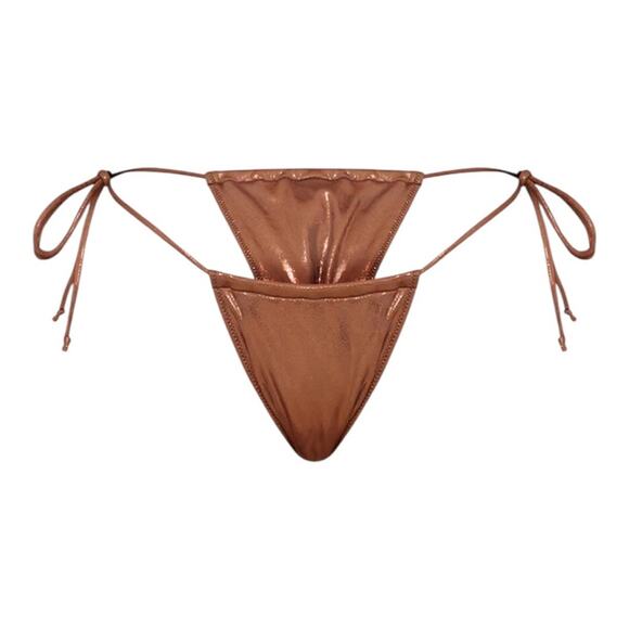 Pretty Little Things Brown Shimmer Tie Side Tanga Bikini Bottoms Size 8 - Picture 14 of 15